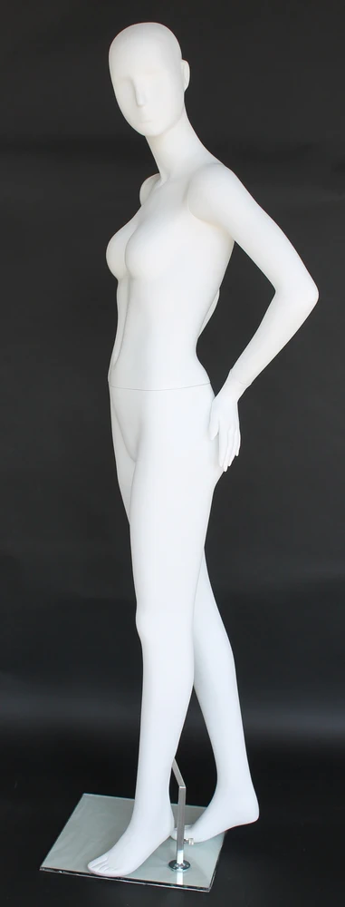 Hands-behind-back abstract female mannequin in matte white