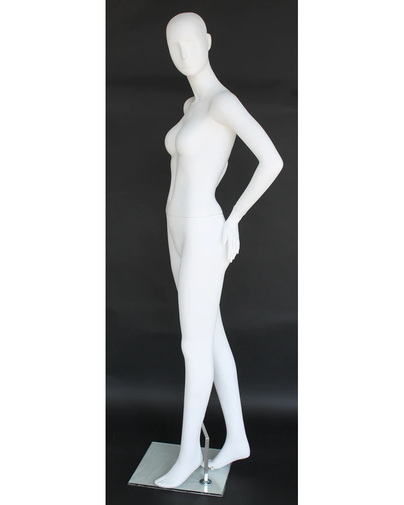 Hands-behind-back abstract female mannequin in matte white