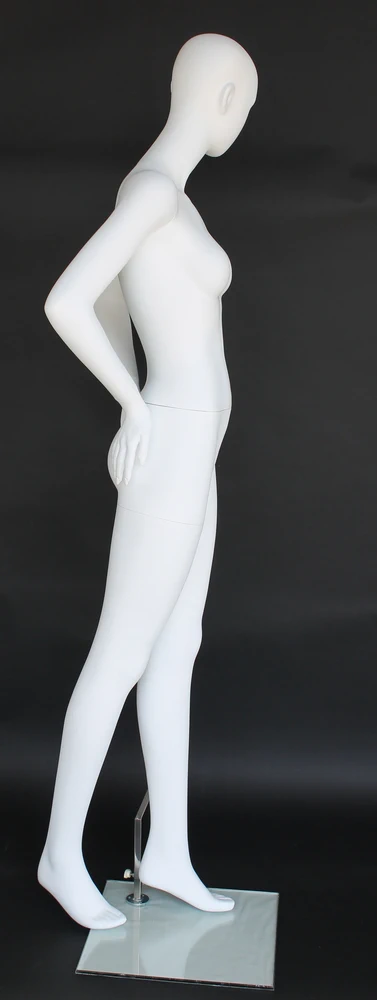 Hands-behind-back abstract female mannequin in matte white