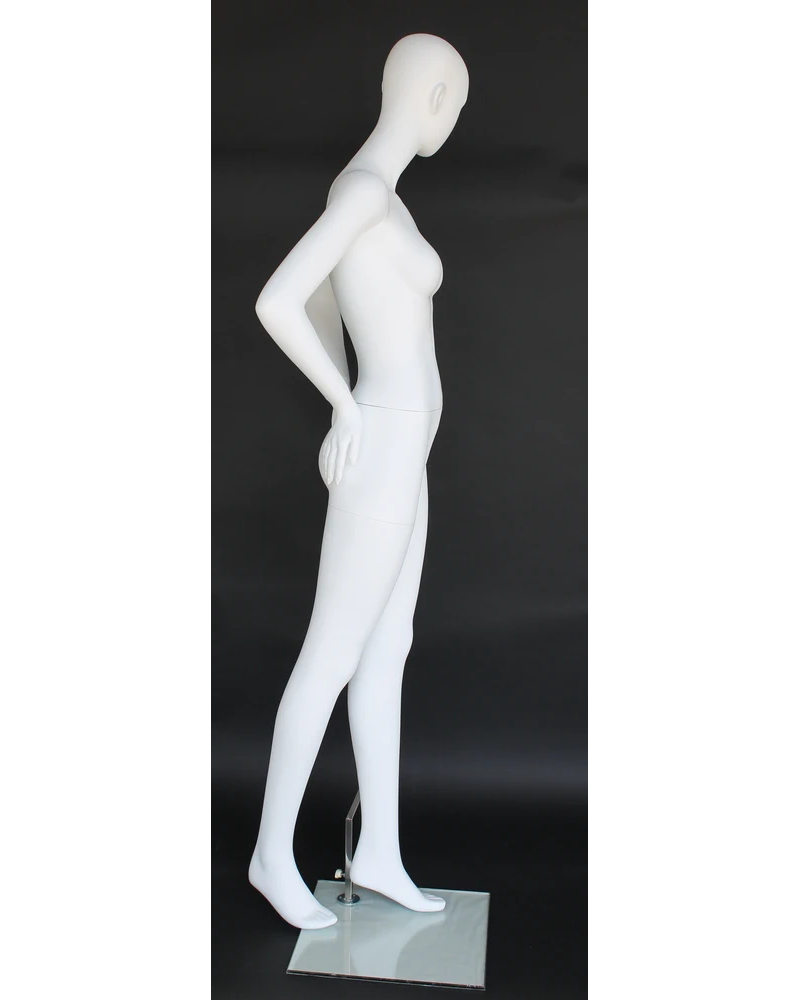 Hands-behind-back abstract female mannequin in matte white