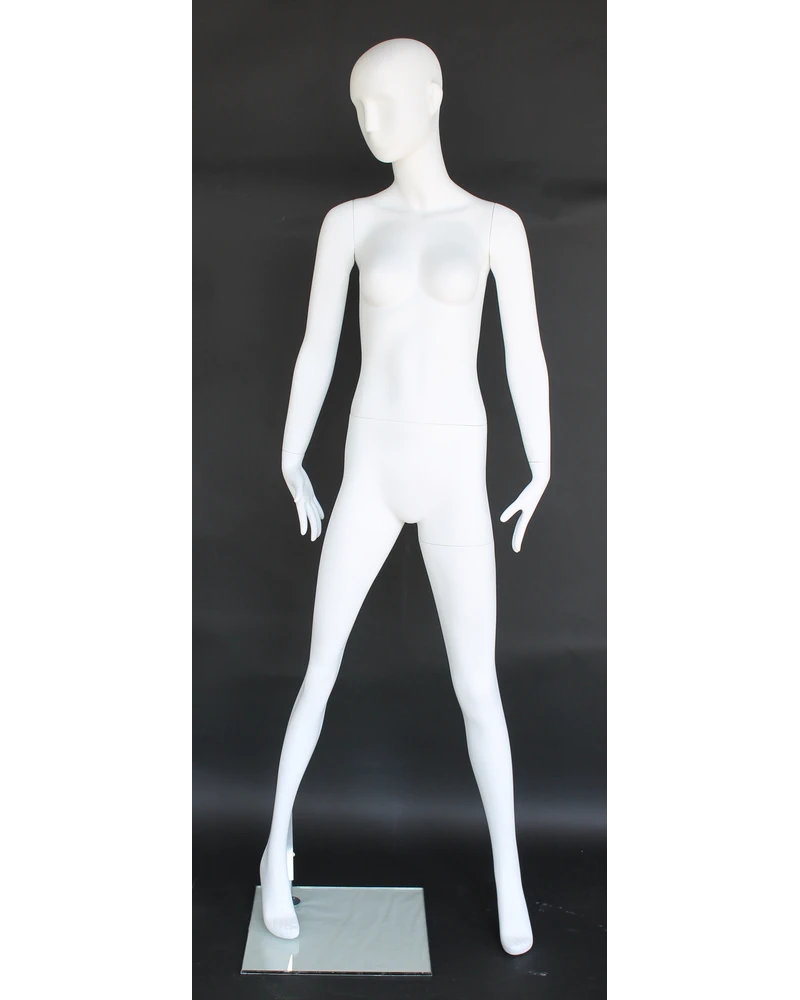 Arms-at-sides abstract female mannequin in matte white