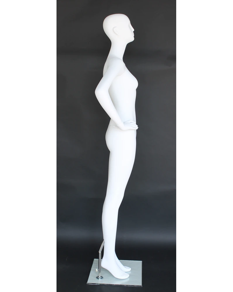 Poised hand-on-waist abstract female mannequin in matte white