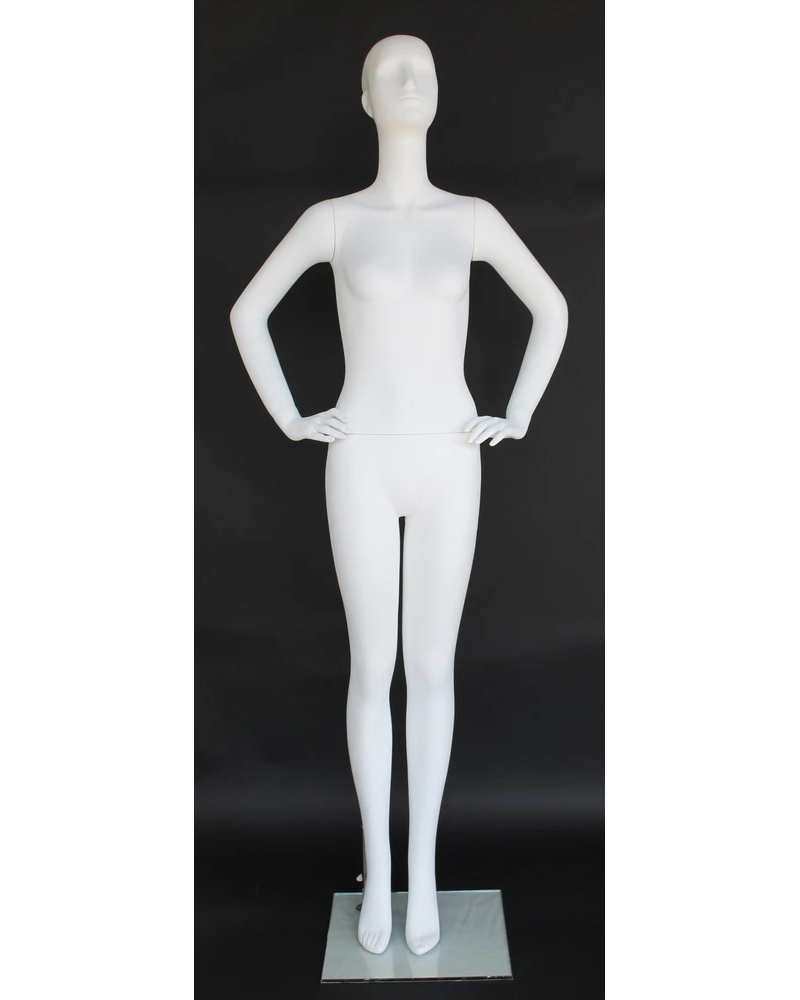 Poised hand-on-waist abstract female mannequin in matte white