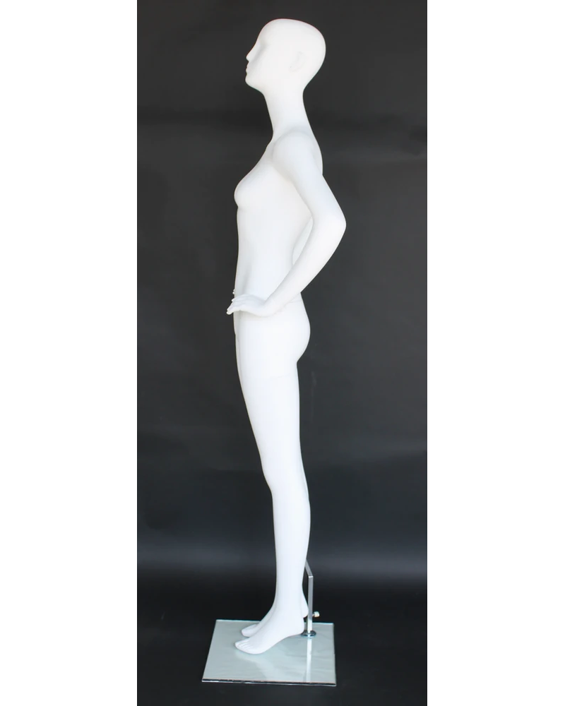 Poised hand-on-waist abstract female mannequin in matte white