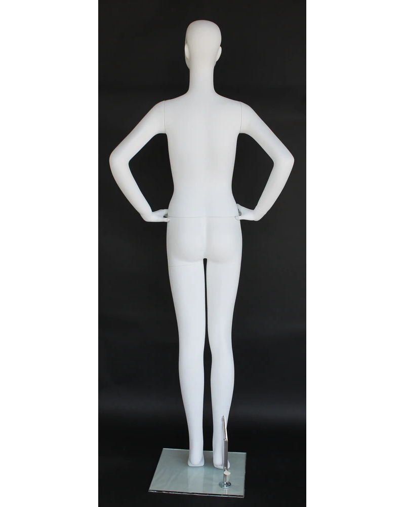 Poised hand-on-waist abstract female mannequin in matte white
