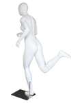 Full-sprint running egghead female mannequin in matte white