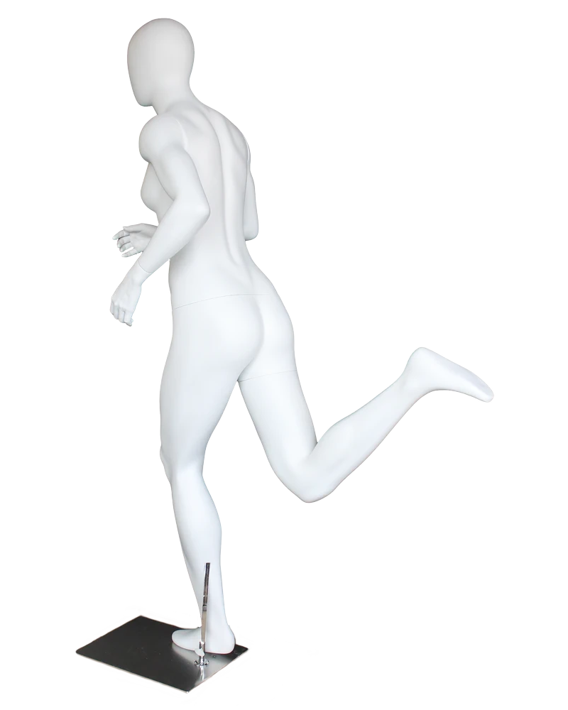 Full-sprint running egghead female mannequin in matte white