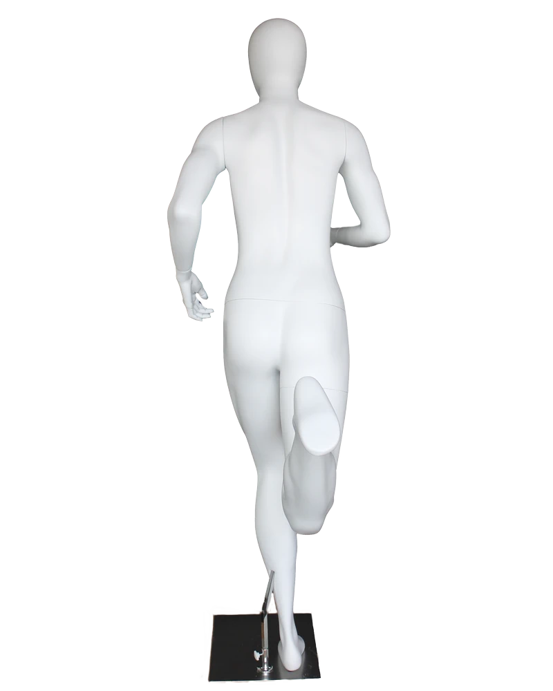 Full-sprint running egghead female mannequin in matte white