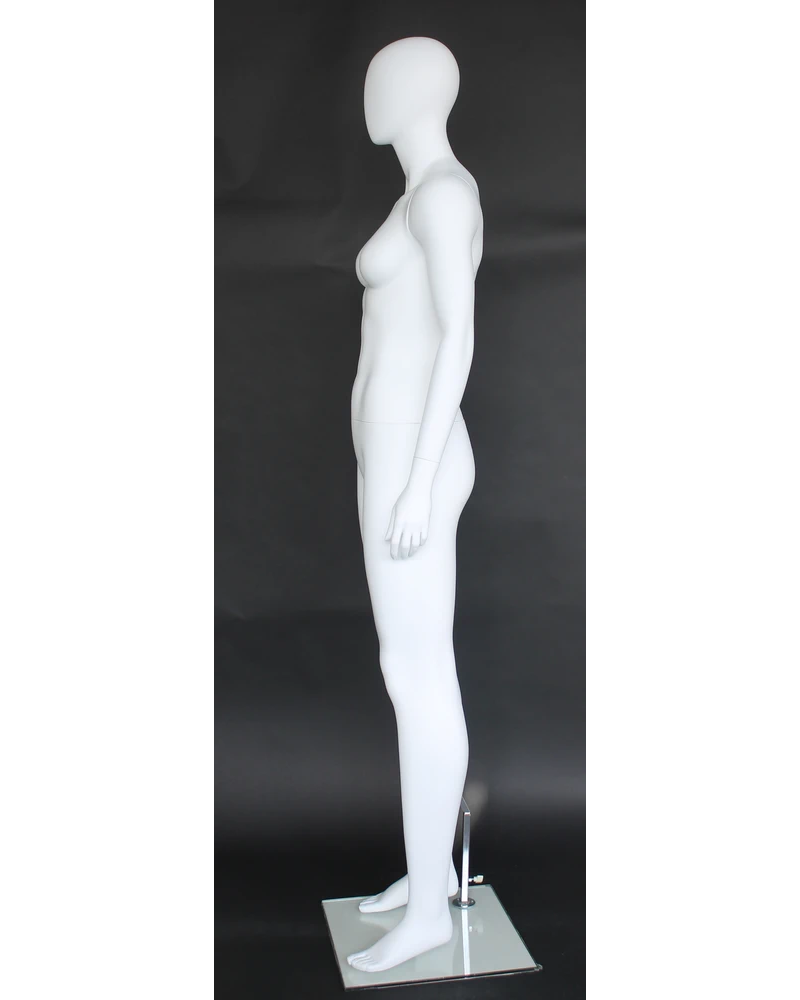 Athletic egghead female mannequin in matte white