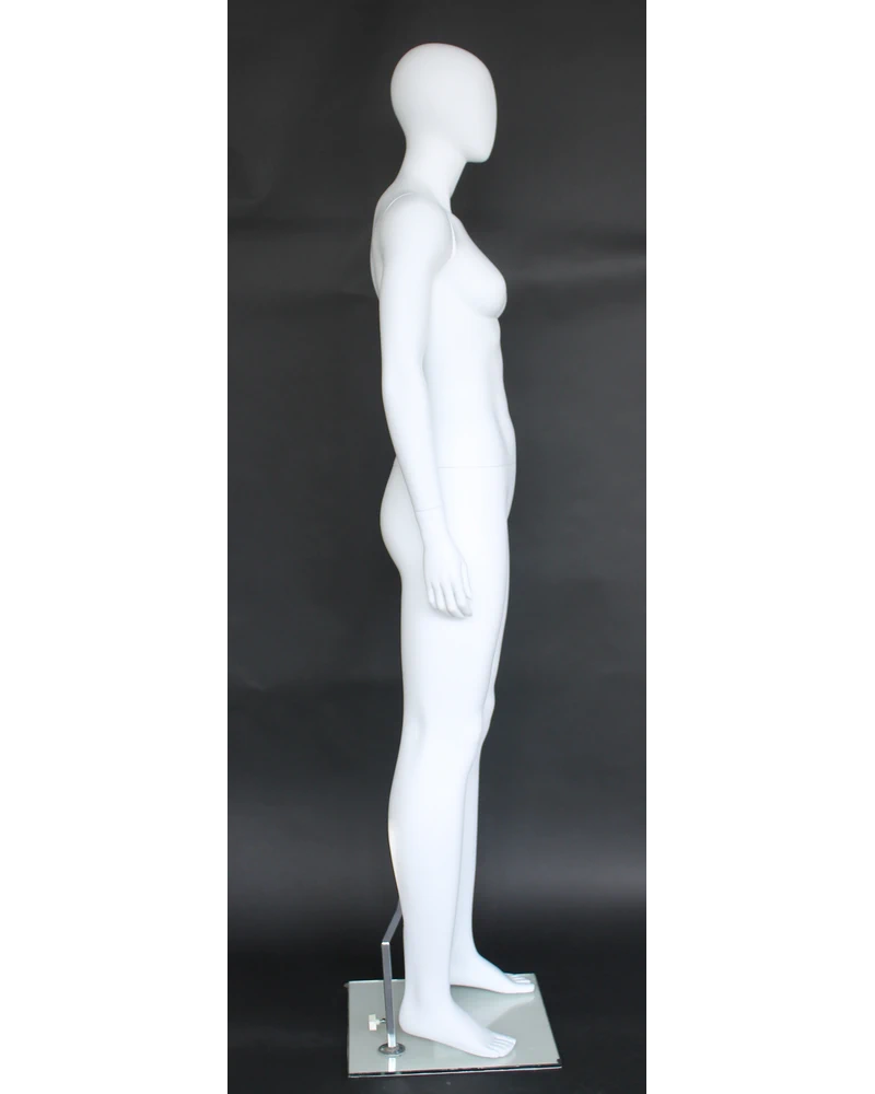 Athletic egghead female mannequin in matte white
