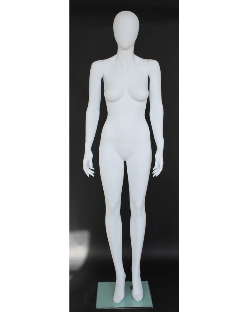 Classic straight-pose egghead female mannequin in matte white