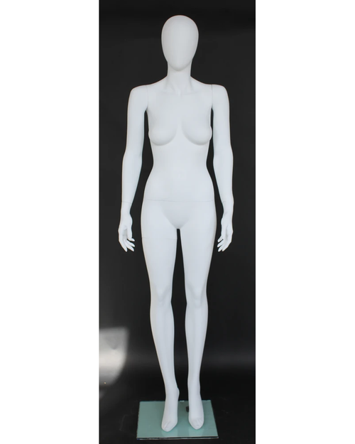 Classic straight-pose egghead female mannequin in matte white