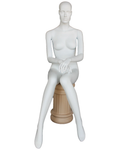 Featured-face sitting female mannequin with hands in front in matte white, SFW42-WT