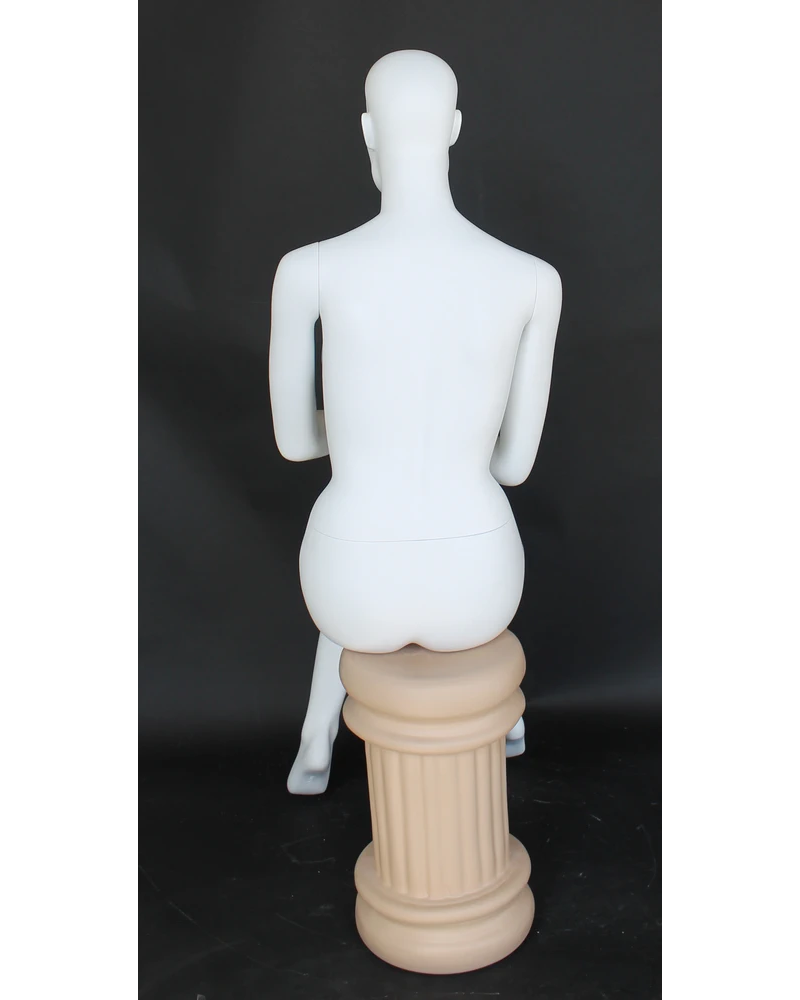 Featured-face sitting female mannequin with hands in front in matte white, SFW42-WT