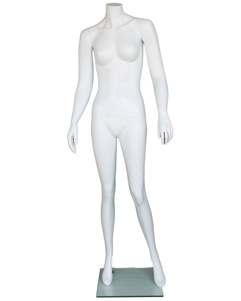 Relaxed twist pose headless female mannequin in matte white