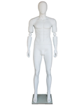Bendable-arm standing egghead male mannequin in matte white, SFM38E-WT