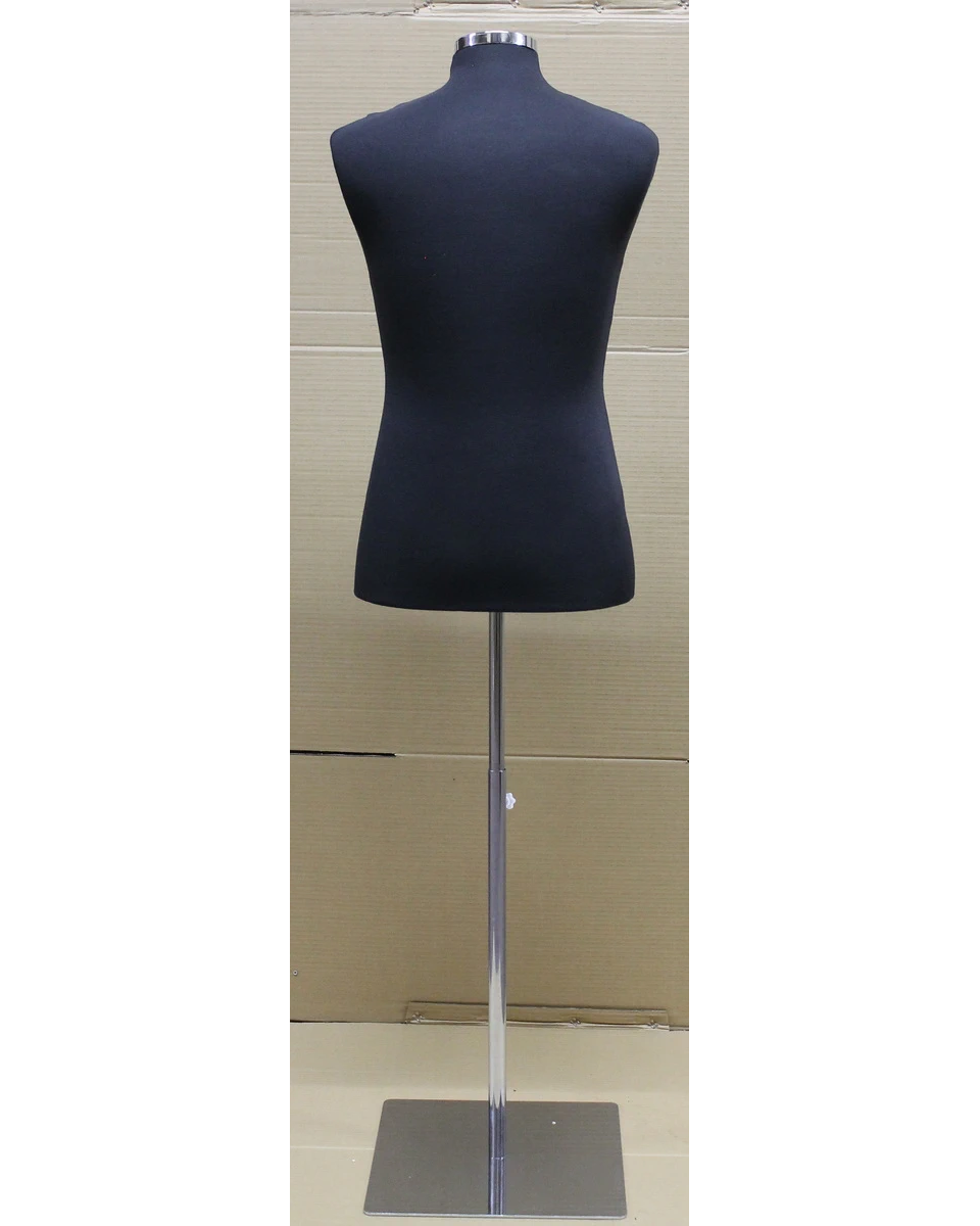 Size M male dress form with metal base in black jersey
