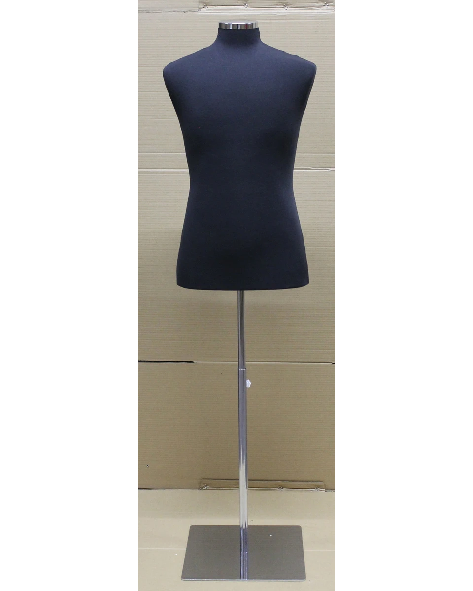 Size M male dress form with metal base in black jersey