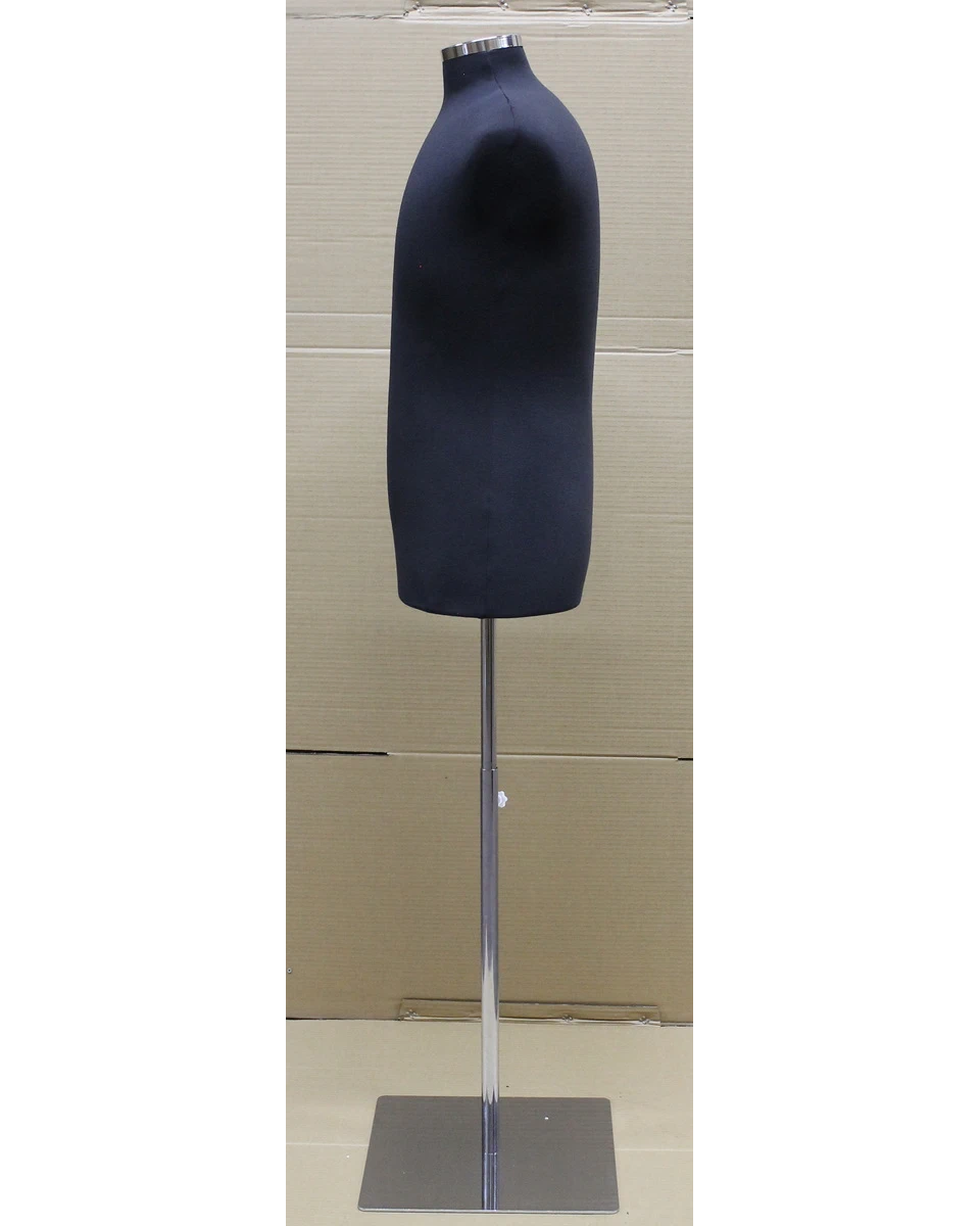 Size M male dress form with metal base in black jersey