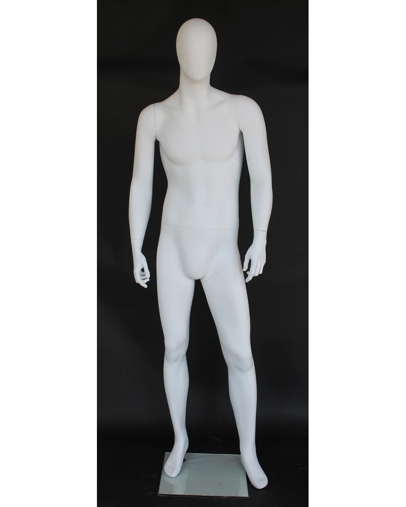 Relaxed weight-shift egghead male mannequin in matte white, SFM42E-WT