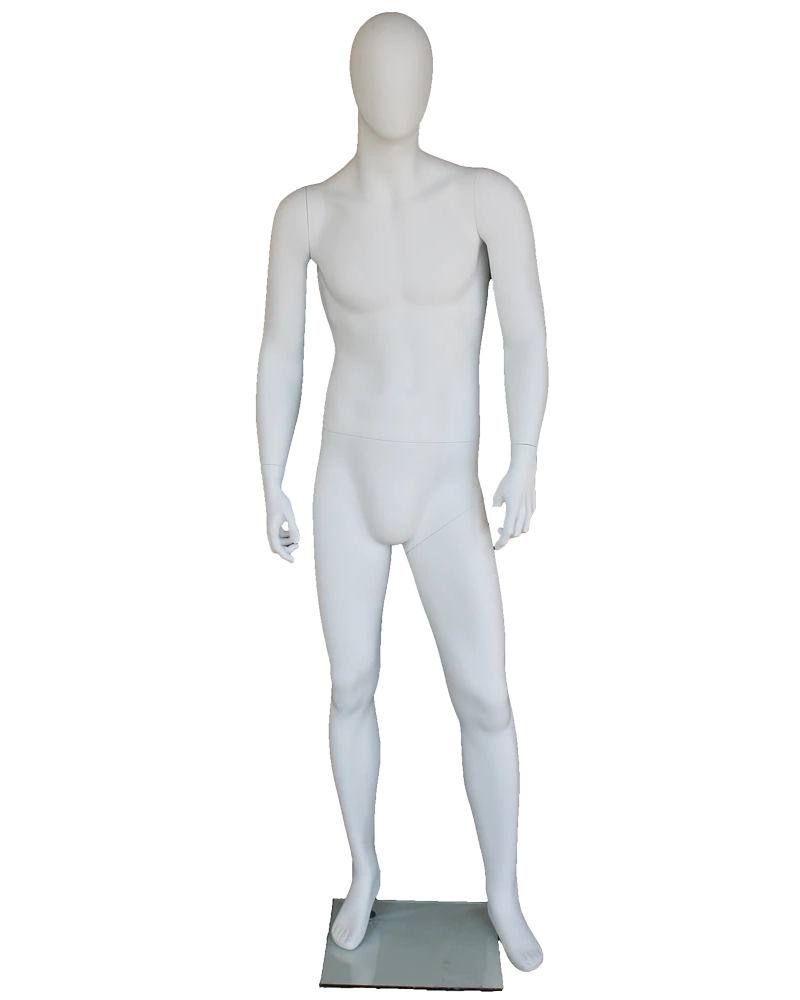 Relaxed weight-shift egghead male mannequin in matte white, SFM42E-WT