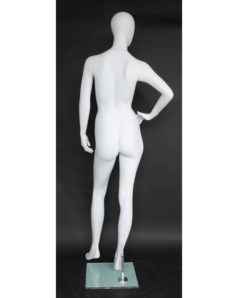 Chic hand-on-hip egghead female mannequin in matte white