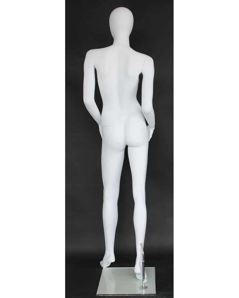 Hands-on-thighs egghead female mannequin in matte white