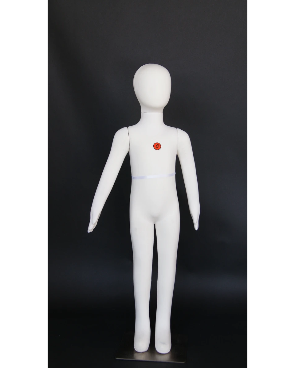 Jersey-covered child mannequin with bendable arms and metal base in cream, ages 6 to 7, CJ-6