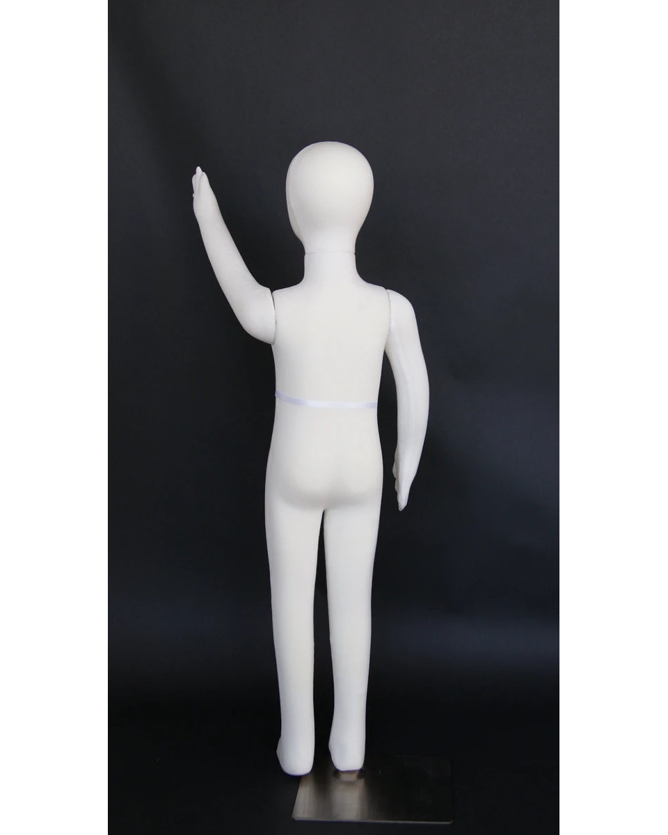 Jersey-covered child mannequin with bendable arms and metal base in cream, ages 6 to 7, CJ-6