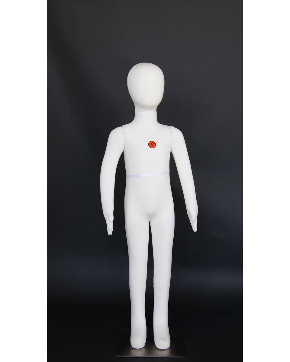 Jersey-covered child mannequin with bendable arms and metal base in cream, ages 6 to 7, CJ-6