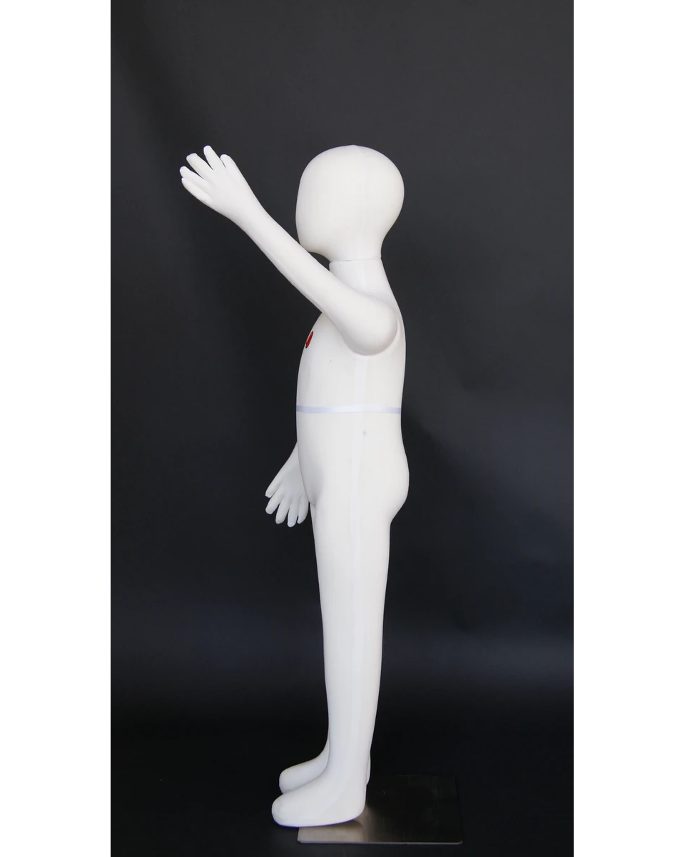 Jersey-covered child mannequin with bendable arms and metal base in cream, ages 6 to 7, CJ-6