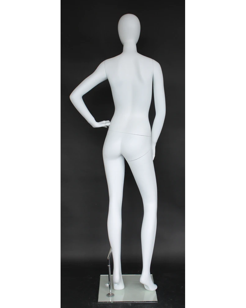 Relaxed hand-on-hip egghead female mannequin in matte white