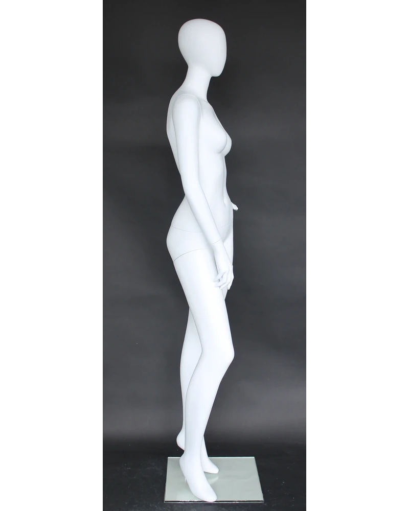Relaxed hand-on-hip egghead female mannequin in matte white