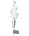 Forward-step abstract female mannequin in matte white, front view
