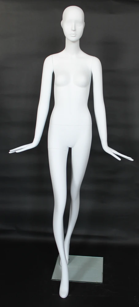 Forward-step abstract female mannequin in matte white