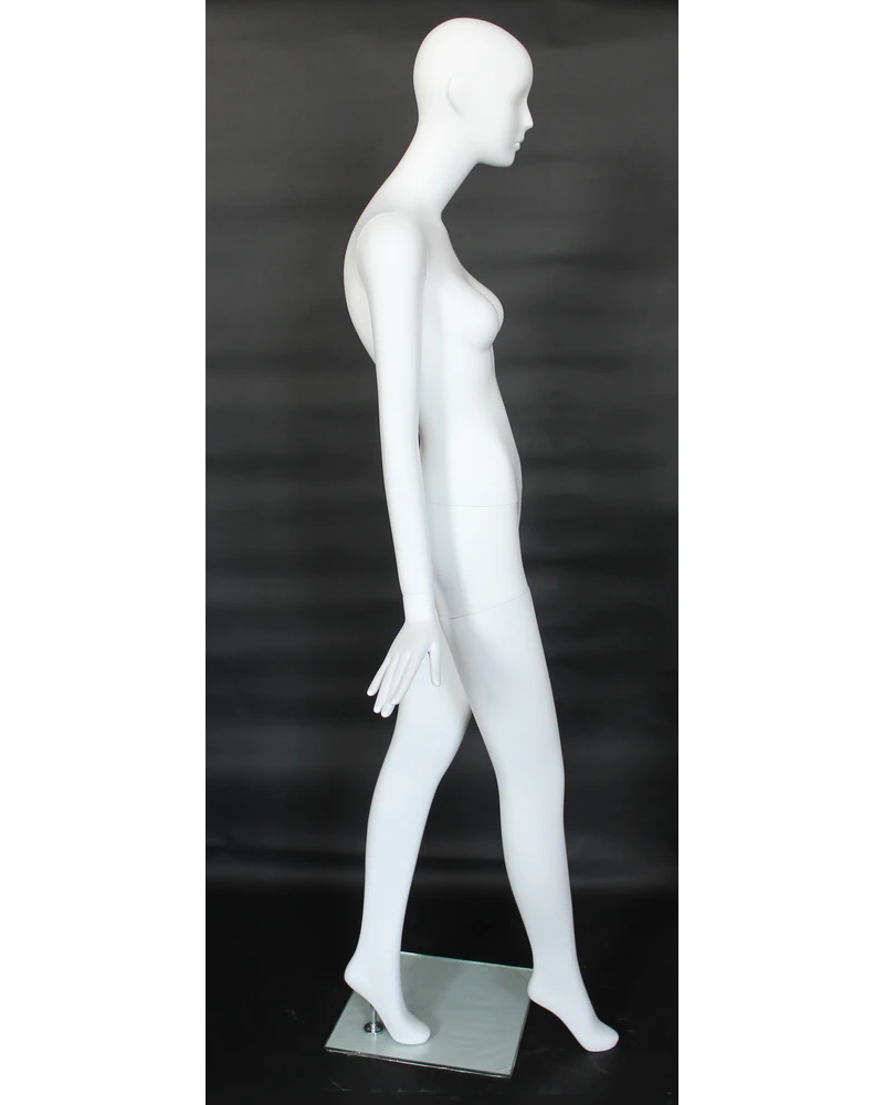 Forward-step abstract female mannequin in matte white