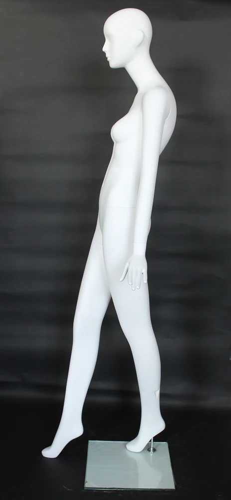 Forward-step abstract female mannequin in matte white