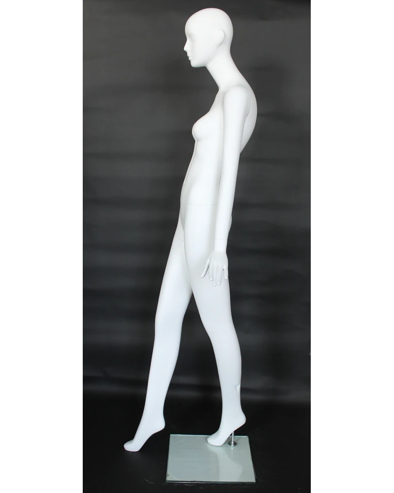 Forward-step abstract female mannequin in matte white