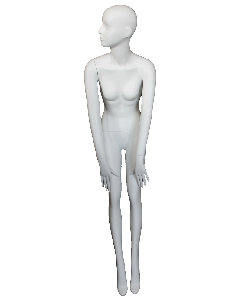 Leaning abstract female mannequin in matte white