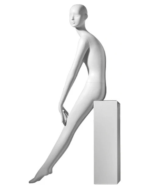 Leaning abstract female mannequin in matte white, front view