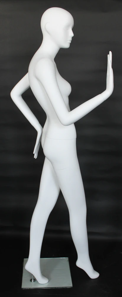 Forward-step bent-arm abstract female mannequin in matte white