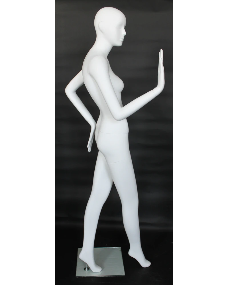 Forward-step bent-arm abstract female mannequin in matte white