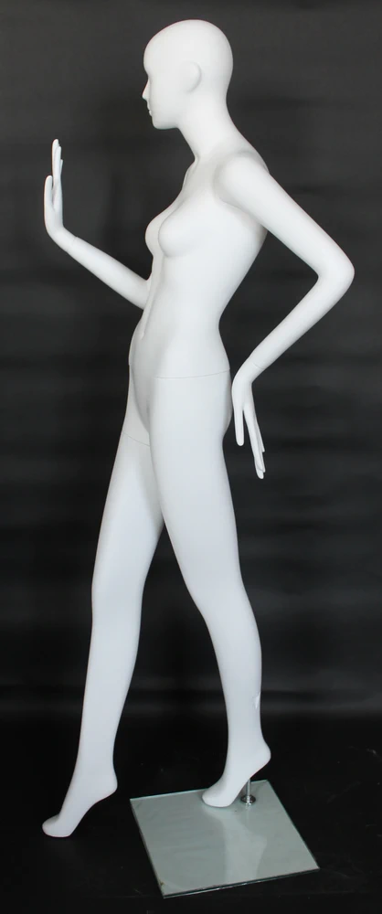 Forward-step bent-arm abstract female mannequin in matte white