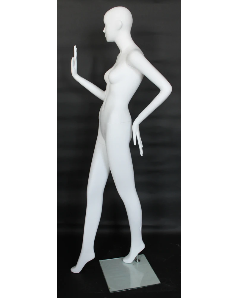 Forward-step bent-arm abstract female mannequin in matte white