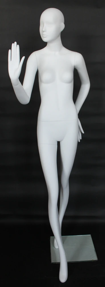Forward-step bent-arm abstract female mannequin in matte white