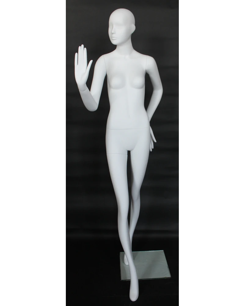 Forward-step bent-arm abstract female mannequin in matte white