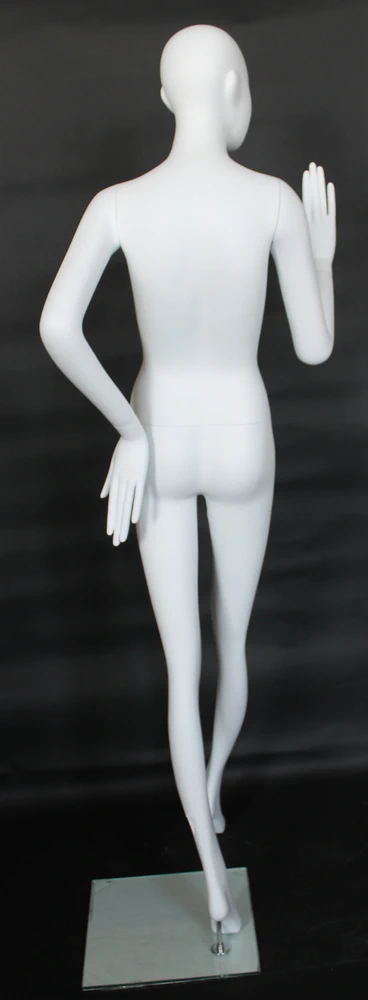 Forward-step bent-arm abstract female mannequin in matte white