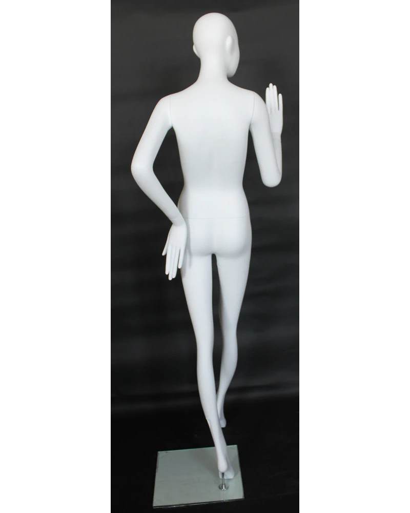 Forward-step bent-arm abstract female mannequin in matte white