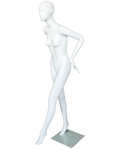 Hand-on-waist abstract female mannequin in matte white, front view