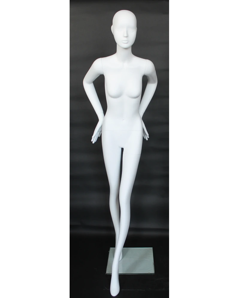 Hand-on-waist abstract female mannequin in matte white